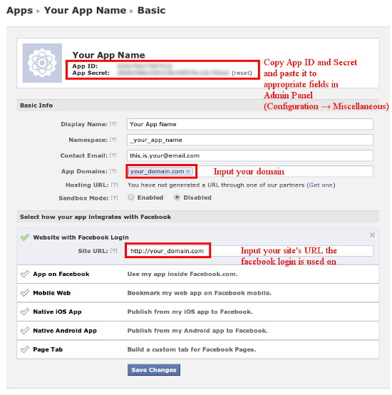 facebook create app form