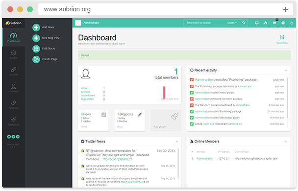 subrion admin dashboard